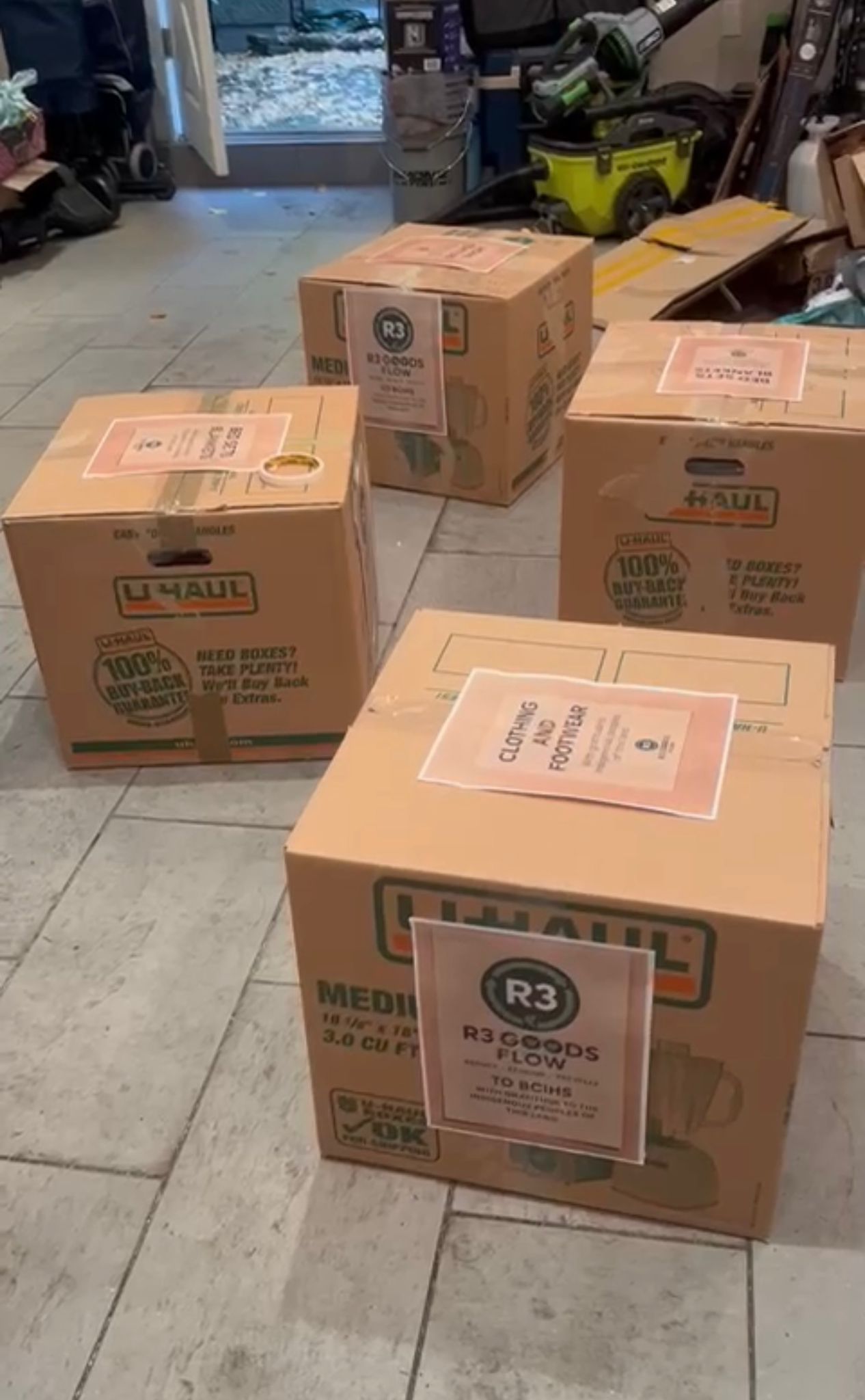 Thanksgiving Donation - Multiple labeled boxes ready for delivery